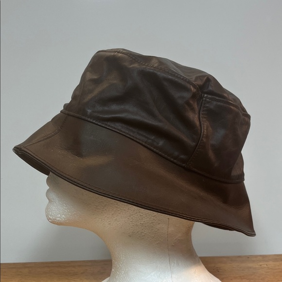 Brown Leather Bucket Hat One Size Made in USA Unisex - Picture 1 of 5